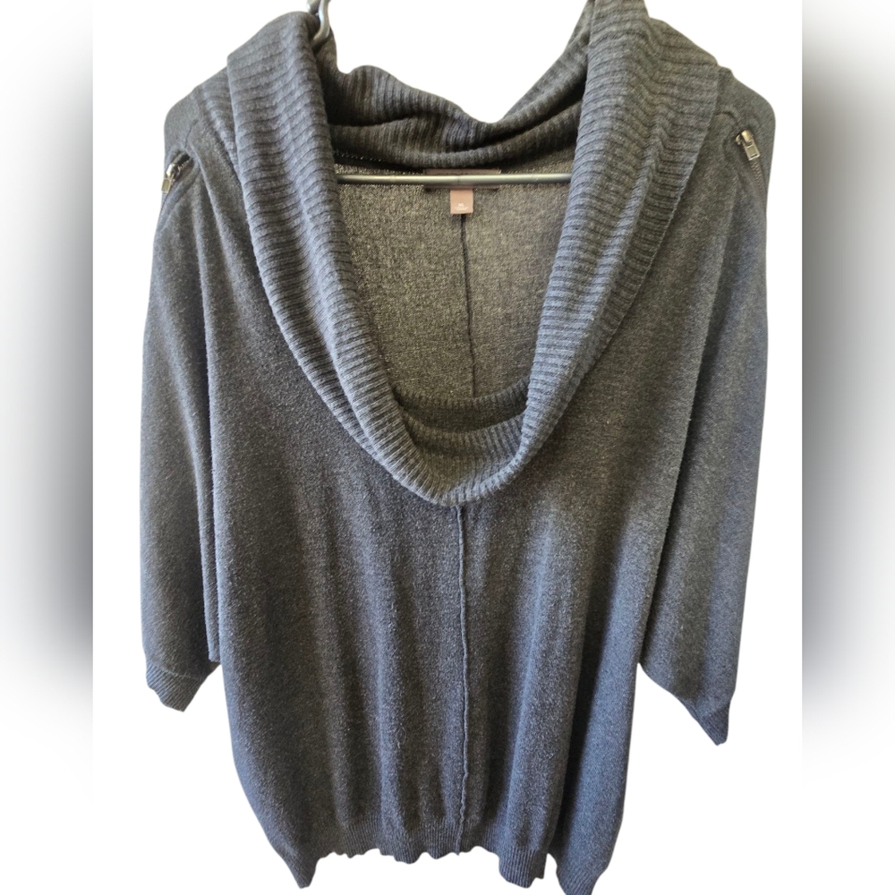 Roz & Ali Gray Cowl Neck Sweater with 3/4 Sleeves